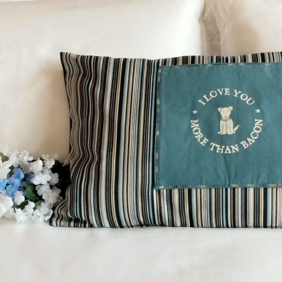 I Love You More Than Bacon 16 x 26 Bolster Dog Lover Striped NEW Throw Pillow - Picture 4 of 11